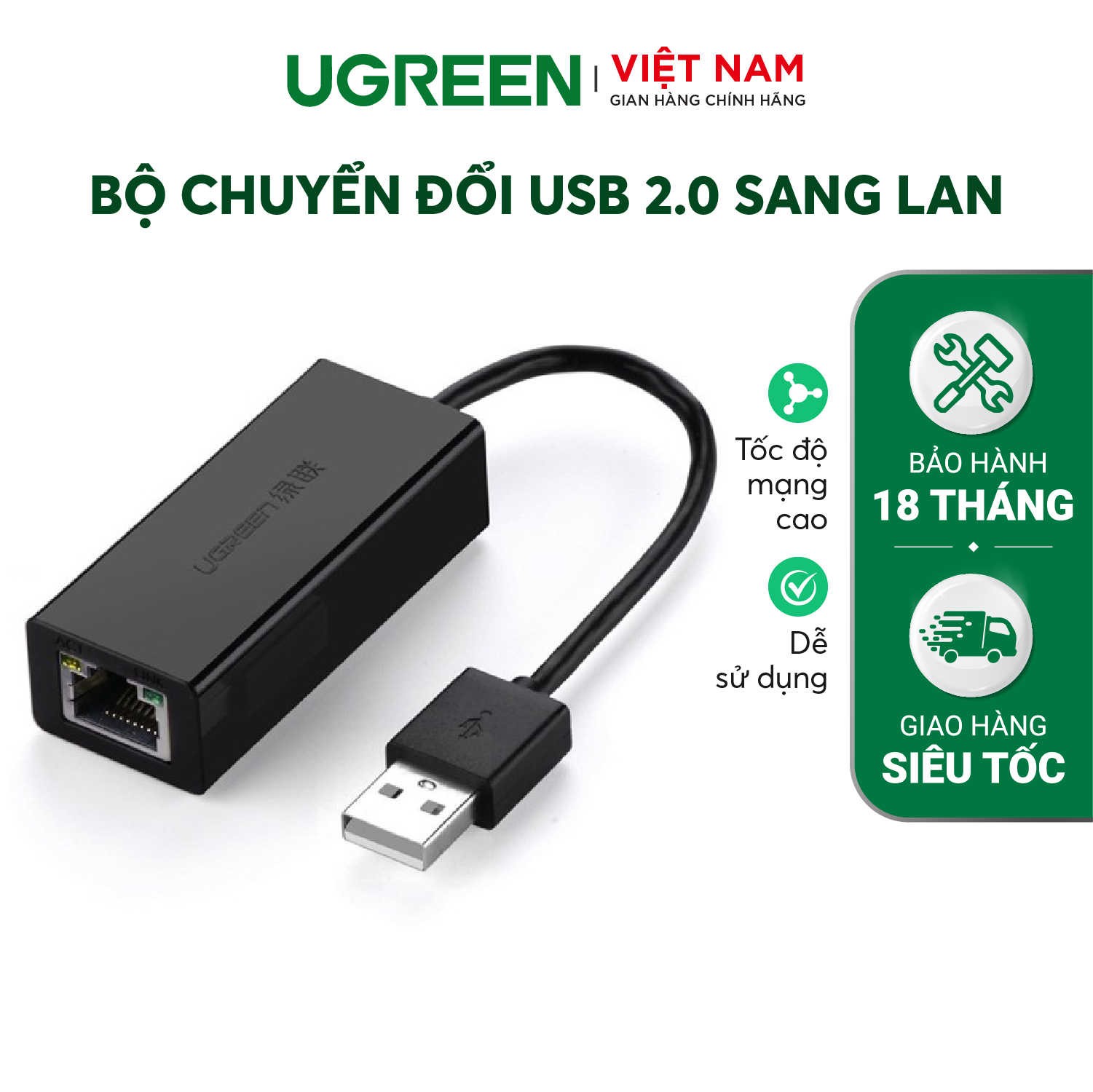 Cáp chuyển Ugreen 20254 từ USB2.0 sang LAN 10/100