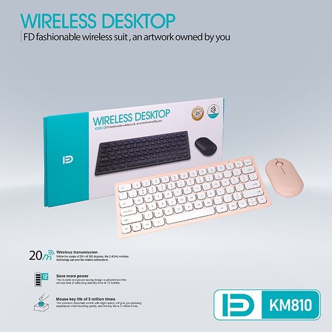 Bộ bàn phím và chuột không dây FORDER KM810 (Màu hồng)