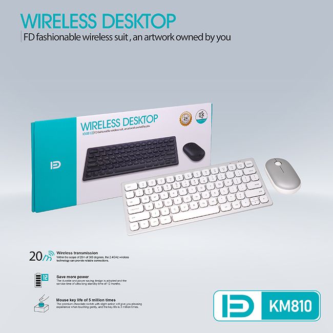 Bộ bàn phím và chuột không dây FD KM810 (Màu trắng)