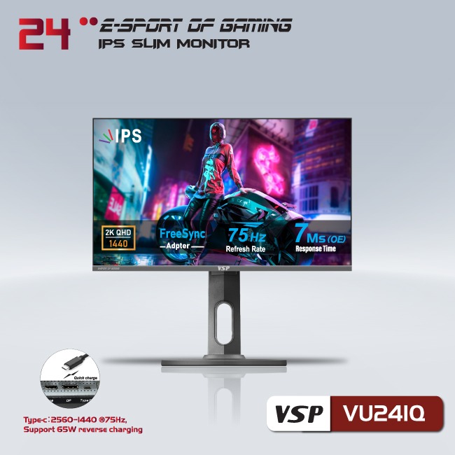 Màn hình máy tính LCD VSP VU241Q | 24 inch/2K/QHD/Tấm nền IPS/75Hz