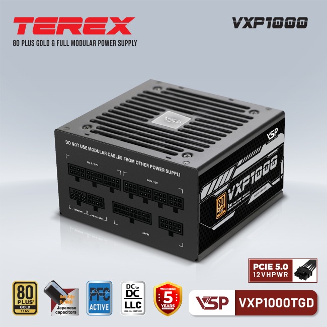 Nguồn VSP TEREX VXP1000TGD (80Plus Gold, Full Modular)