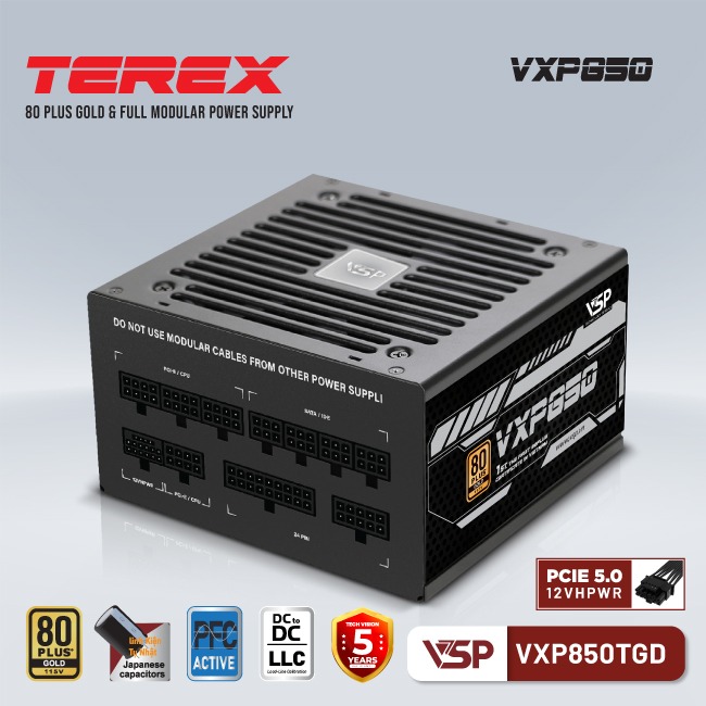Nguồn VSP TEREX VXP850TGD (80Plus Gold, Full Modular)