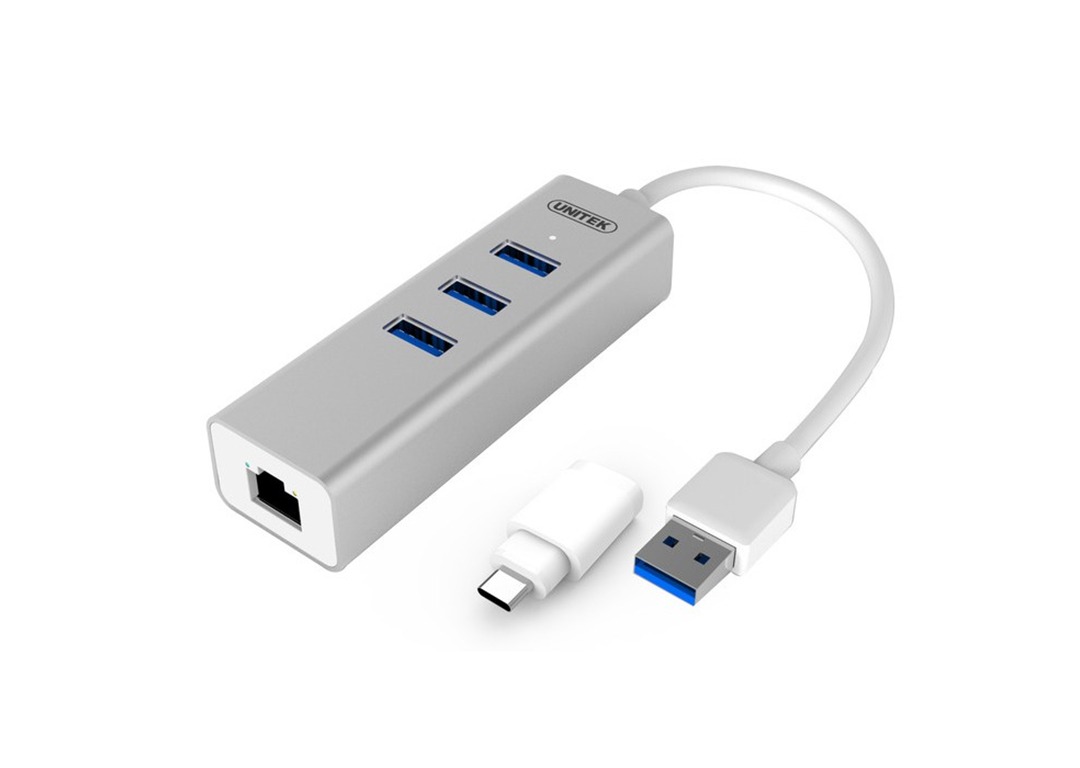 Hub USB 3.0 3 Ports +Lan Unitek Y-3083B + ĐĐ Type-C