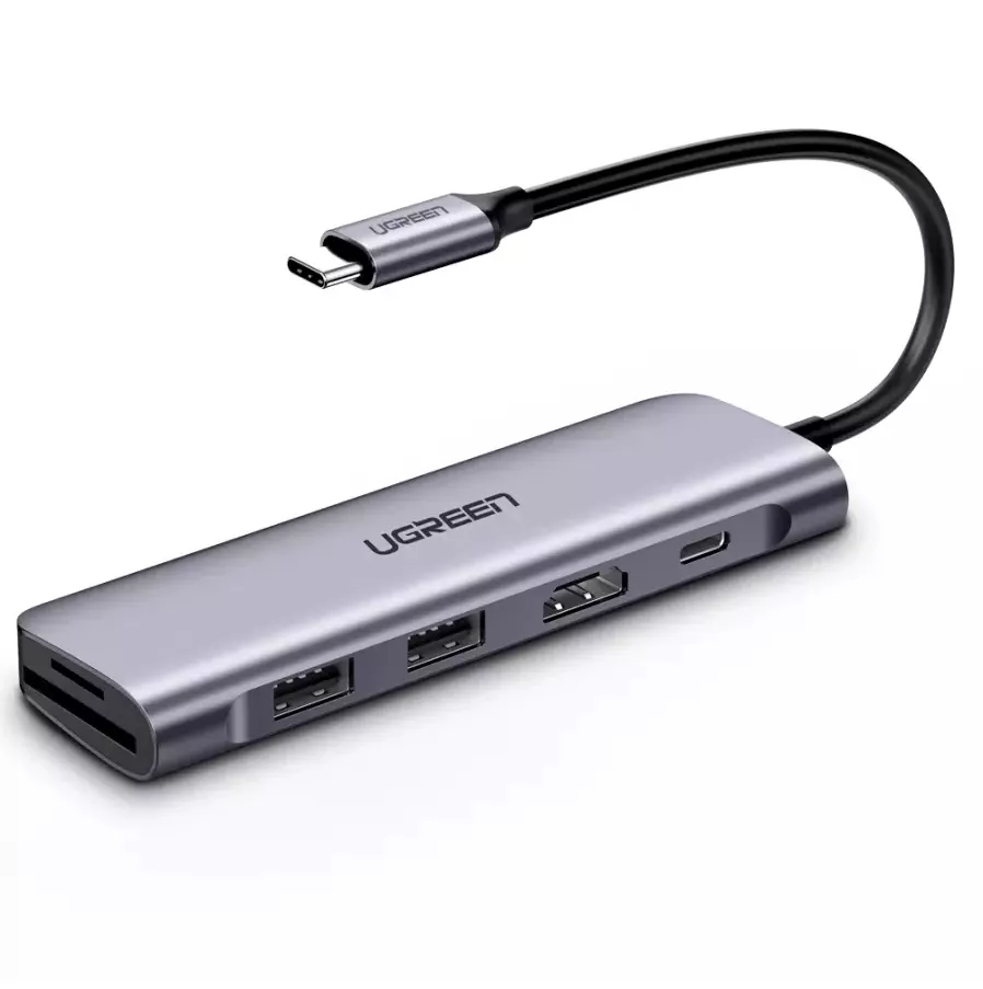 Hub Ugreen 6 trong 1, USB Type C sang 3 cổng USB 3.0, USB-C to 3 Ports USB3.0-A Hub + HDMI + TF/SD (Space Gray)