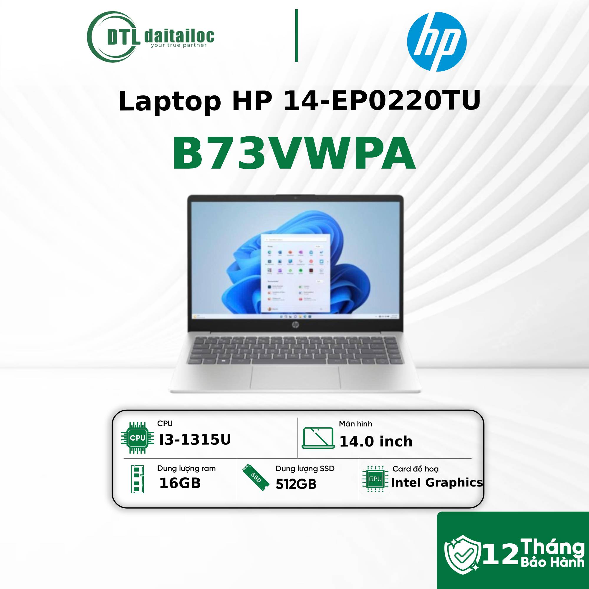 Laptop HP 14-EP0220TU B73VWPA V2 I3-1315U 16GB 512GB PCIE 14.0 FHD WIN11 BẠC 