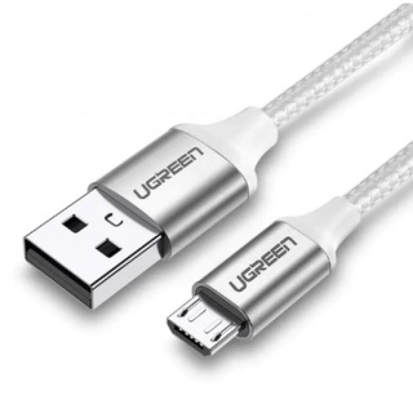 Cáp  USB 2.0 A đến Micro USB Mạ niken Bện nhôm 0,25m (Trắng) UGREEN 60149