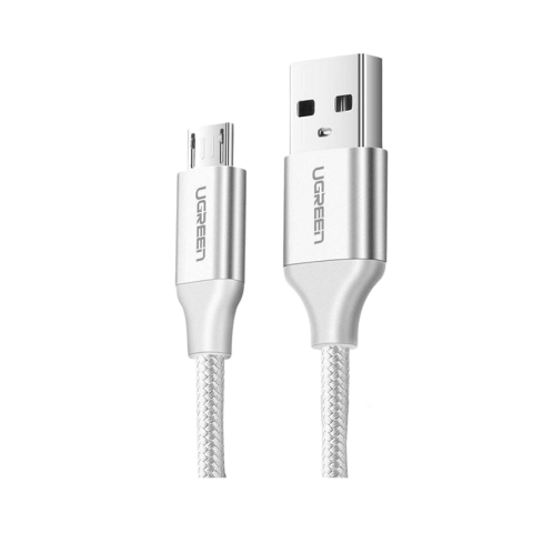 Cáp chuyển USB 2.0 A đến Micro USB Mạ niken Bện nhôm 1m (Trắng) UGREEN 60151