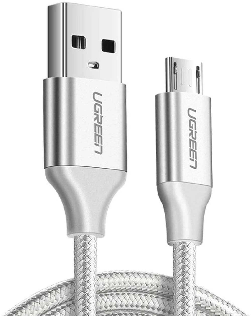 Cáp chuyển USB 2.0 A đến Micro USB Mạ niken Bện nhôm 2m (Trắng) UGREEN 60153 