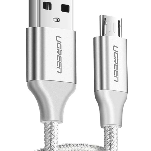 Cáp chuyển USB 2.0 A đến Micro USB Mạ niken Bện nhôm 2m (Trắng) UGREEN 60153 