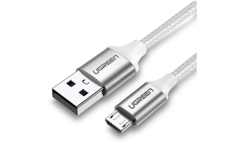 Cáp chuyển USB 2.0 A đến Micro USB Mạ niken Bện nhôm 3m (Trắng) UGREEN 60404