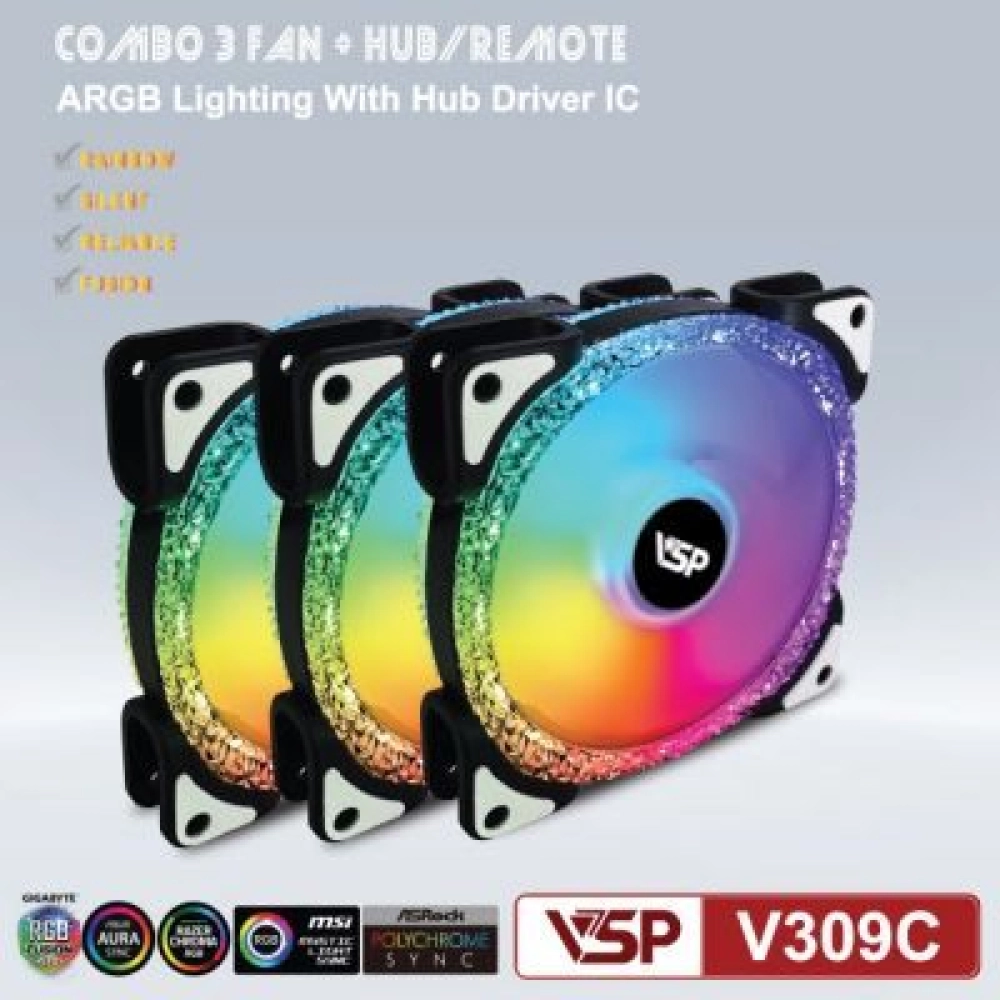 Fan Case VSP V306C ARGB 12cm Pack 3 Fan (Hub + Remote)