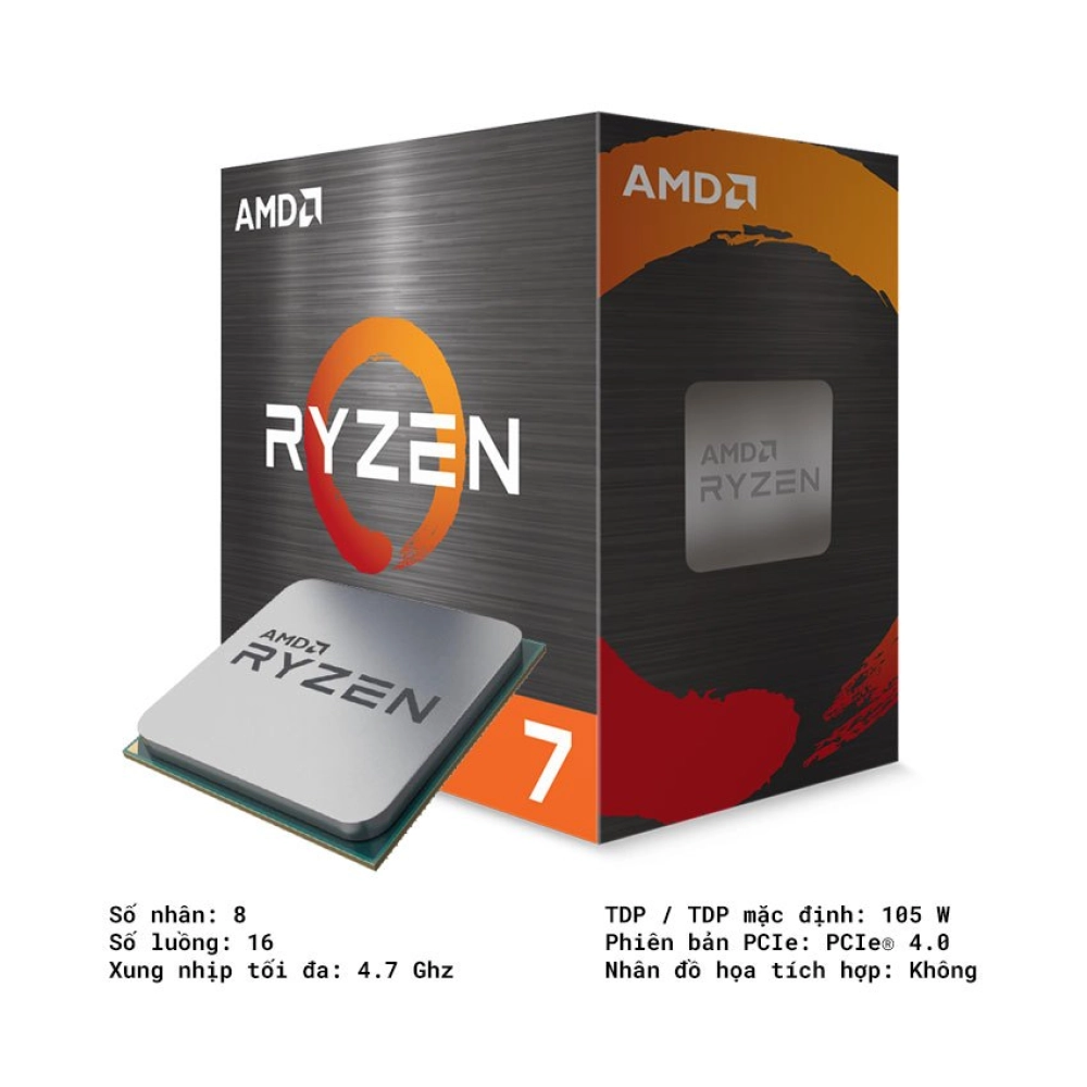 CPU AMD Ryzen 7 5800X | AM4, Upto 4.70 GHz, 8C/16T, 32MB, Box Chính Hãng