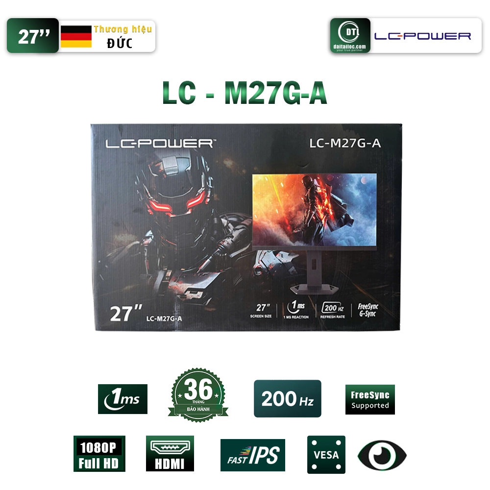 Màn hình LC POWER 27inch LC-M27G-A RGB IPS FHD 200Hz HDMI, DP