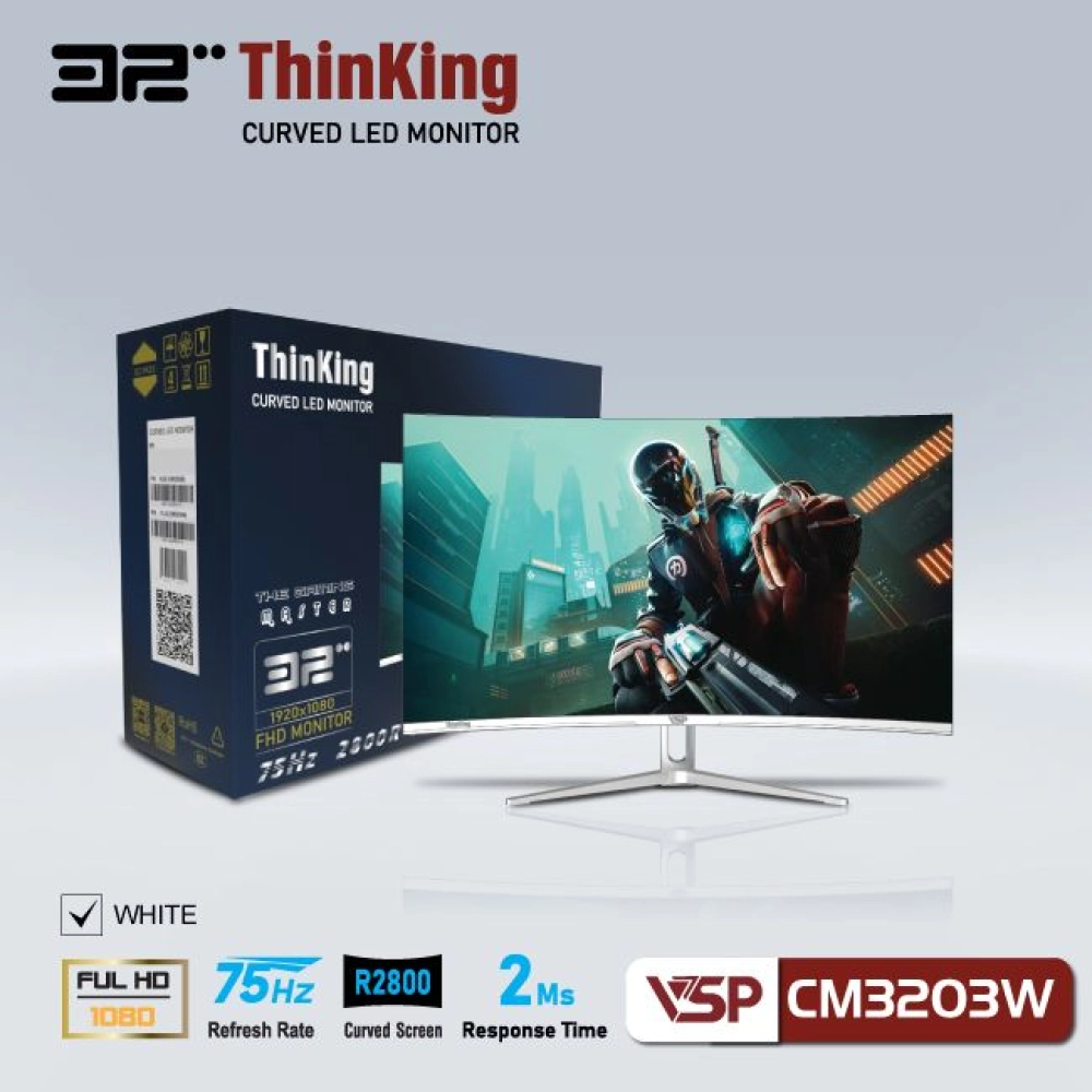 Màn hình máy tính LCD Cong VSP Thinking VL32 (CM3203W) Trắng | 32 inch/Full HD/Tấm nền VA/75Hz Chính Hãng