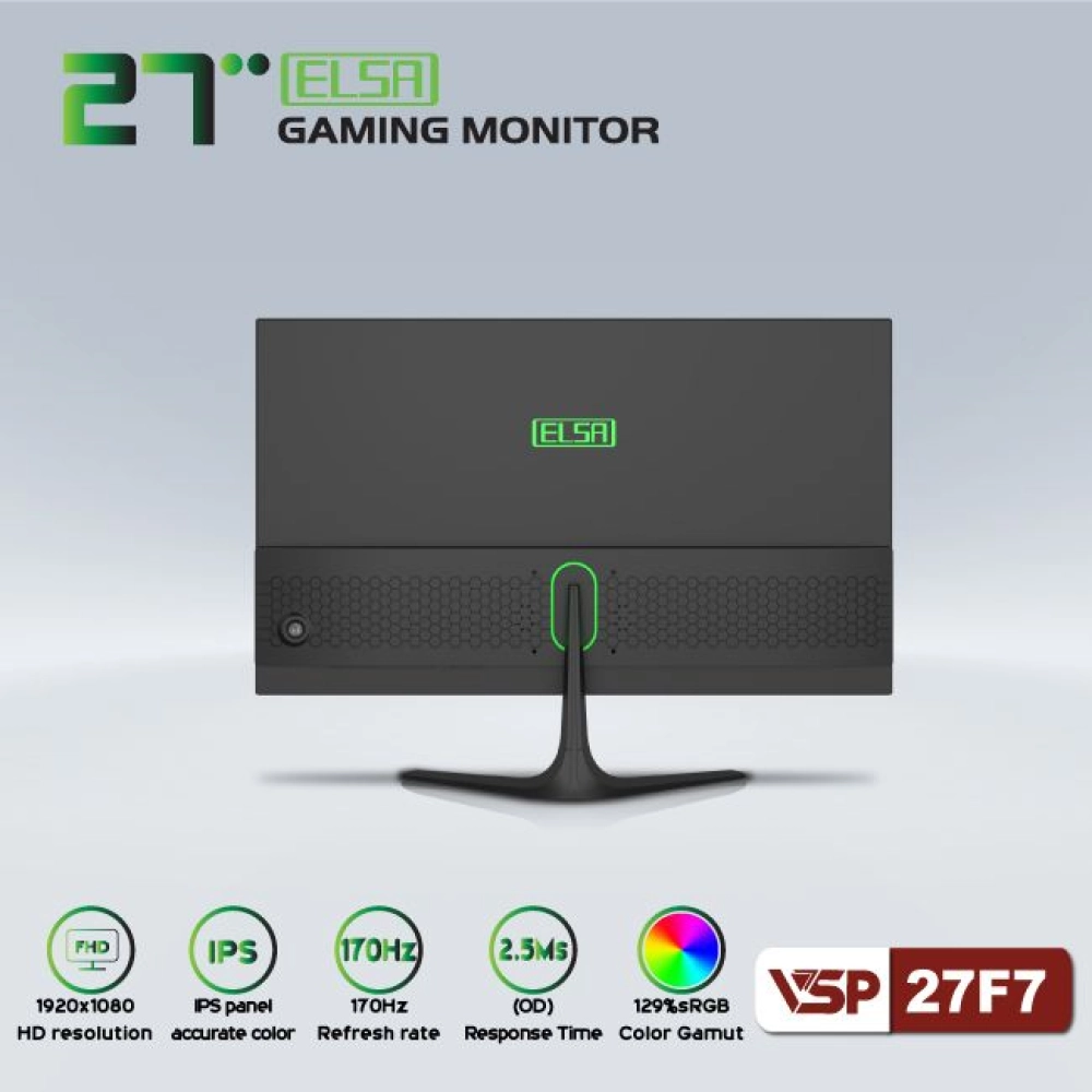 Màn hình máy tính LCD VSP ELSA 27F7 | 27 inch/Full HD/Tấm nền IPS/170Hz Chính Hãng