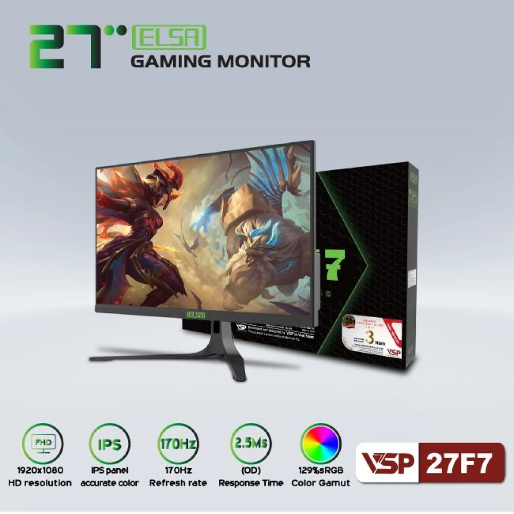 Màn hình máy tính LCD VSP ELSA 27F7 | 27 inch/Full HD/Tấm nền IPS/170Hz Chính Hãng