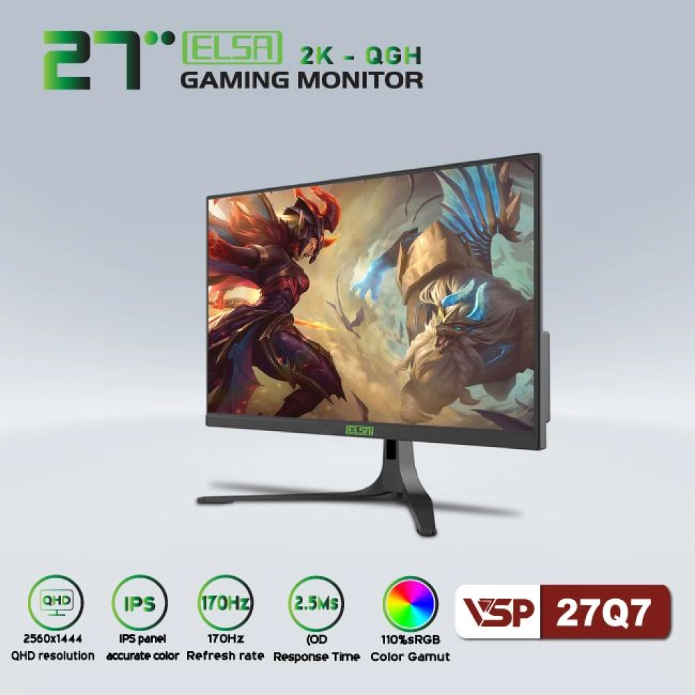 Màn hình máy tính LCD VSP ELSA 27Q7 Đen | 27 inch/2K/Tấm nền IPS/170Hz Chính Hãng
