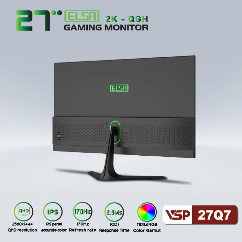 Màn hình máy tính LCD VSP ELSA 27Q7 Đen | 27 inch/2K/Tấm nền IPS/170Hz Chính Hãng