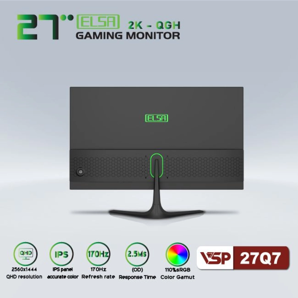 Màn hình máy tính LCD VSP ELSA 27Q7 Đen | 27 inch/2K/Tấm nền IPS/170Hz Chính Hãng