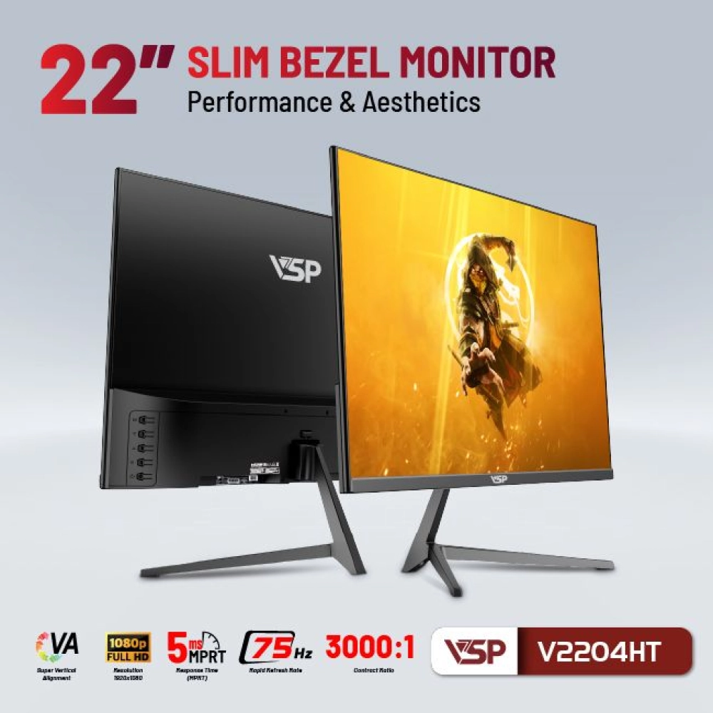 Màn hình máy tính LCD VSP V2204H | 21.5 inch/Full HD/Tấm nền VA/75Hz/3ms/250nits/HDMI + VGA/Phẳng) Black