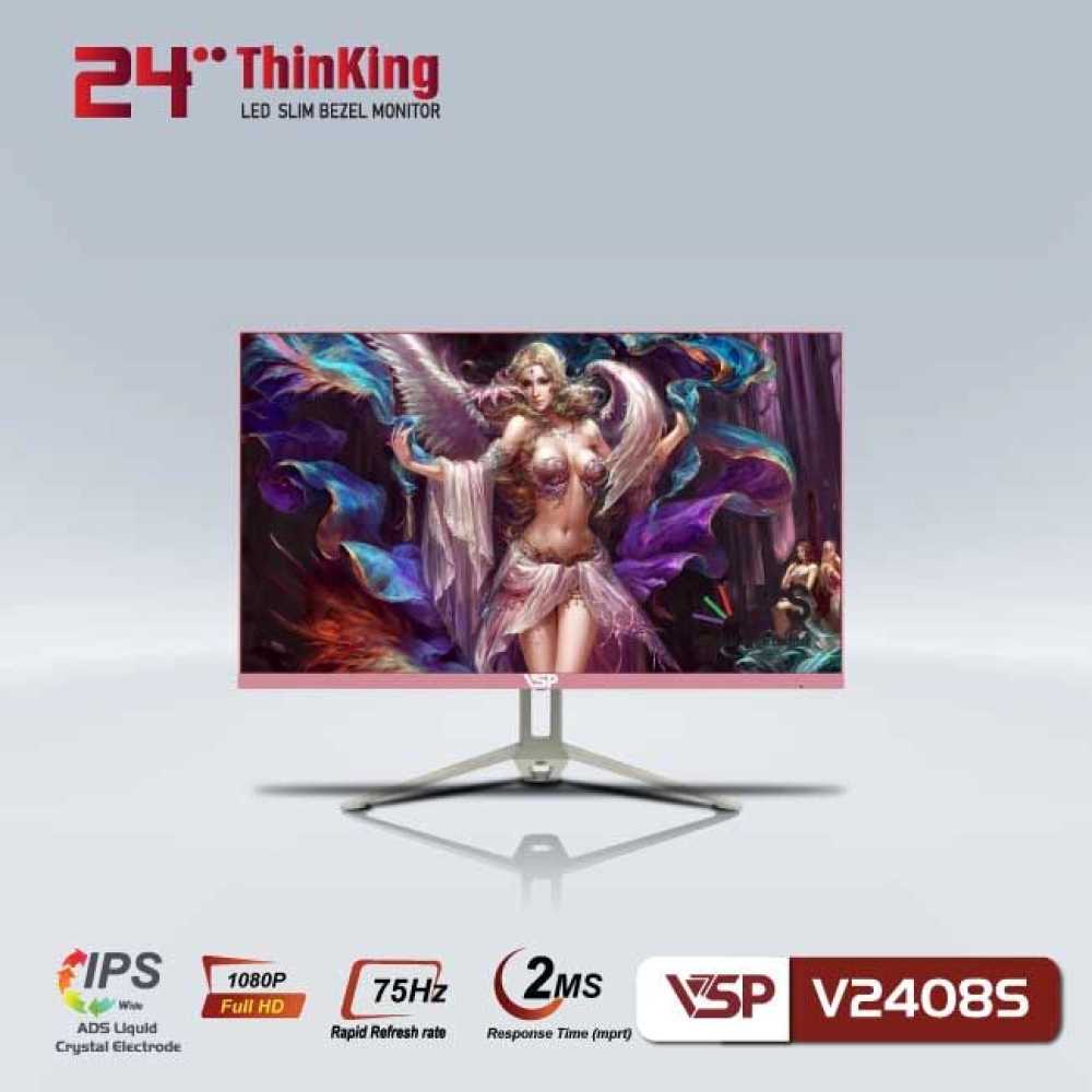 Màn hình máy tính LCD VSP V2408S Hồng | 23.8 inch/Full HD/Tấm nền IPS/75Hz/8ms/250nits/HDMI + VGA/Phẳng/Xanh