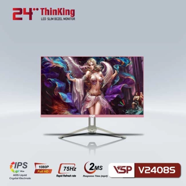 Màn hình máy tính LCD VSP V2408S Hồng | 23.8 inch/Full HD/Tấm nền IPS/75Hz/8ms/250nits/HDMI + VGA/Phẳng/Xanh