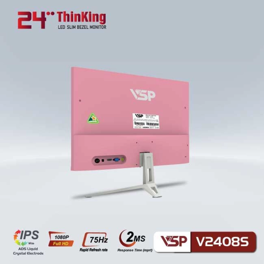 Màn hình máy tính LCD VSP V2408S Hồng | 23.8 inch/Full HD/Tấm nền IPS/75Hz/8ms/250nits/HDMI + VGA/Phẳng/Xanh