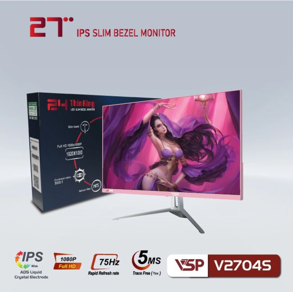 Màn hình máy tính LCD VSP V2704S Hồng | 27 inch/Full HD/Tấm nền IPS/75Hz Chính Hãng