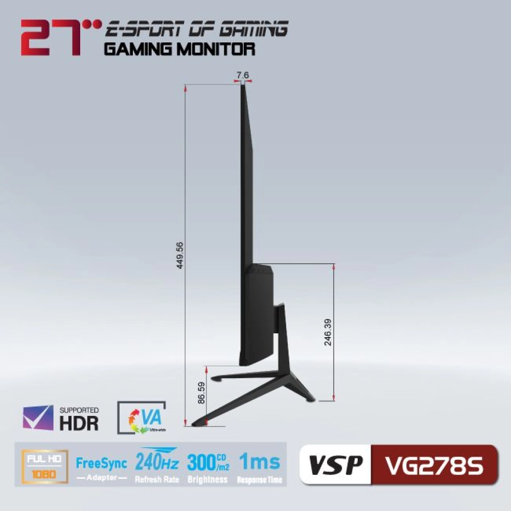 Màn hình máy tính LCD VSP VG278S | 27 inch/Full HD/Tấm nền VA/240Hz Chính Hãng