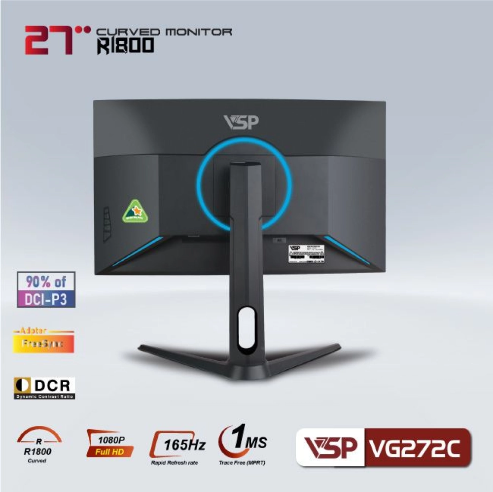 Màn hình máy tính LCD Cong VSP VG272C | 27 inch/Full HD/Tấm nền VA/165Hz Chính Hãng