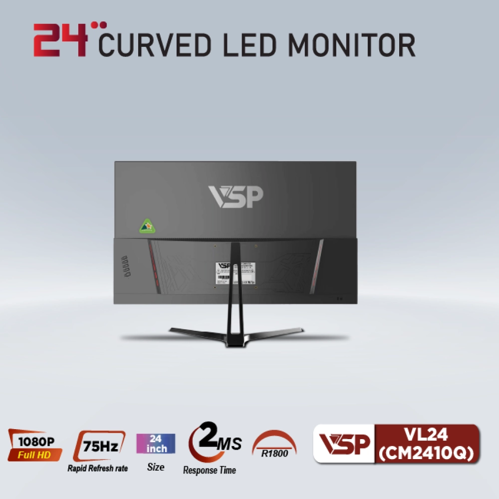 Màn hình máy tính LCD Cong VSP VL24 (CM2410Q) Đen | 24 inch/Full HD/Tấm nền VA/75Hz Chính Hãng
