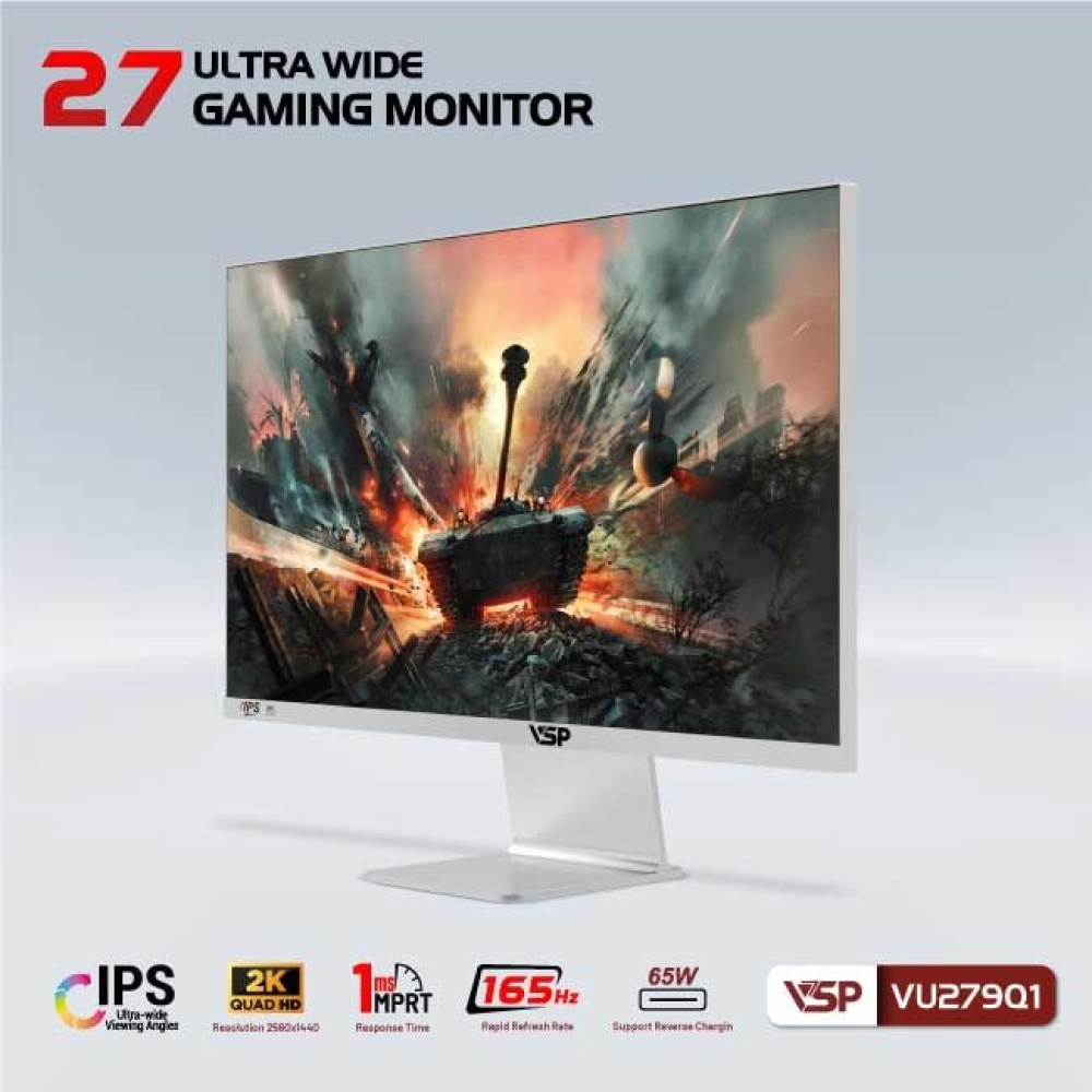 Màn hình máy tính VSP VU279Q1 | 27 inch/2K/QHD/Tấm nền IPS/165Hz White