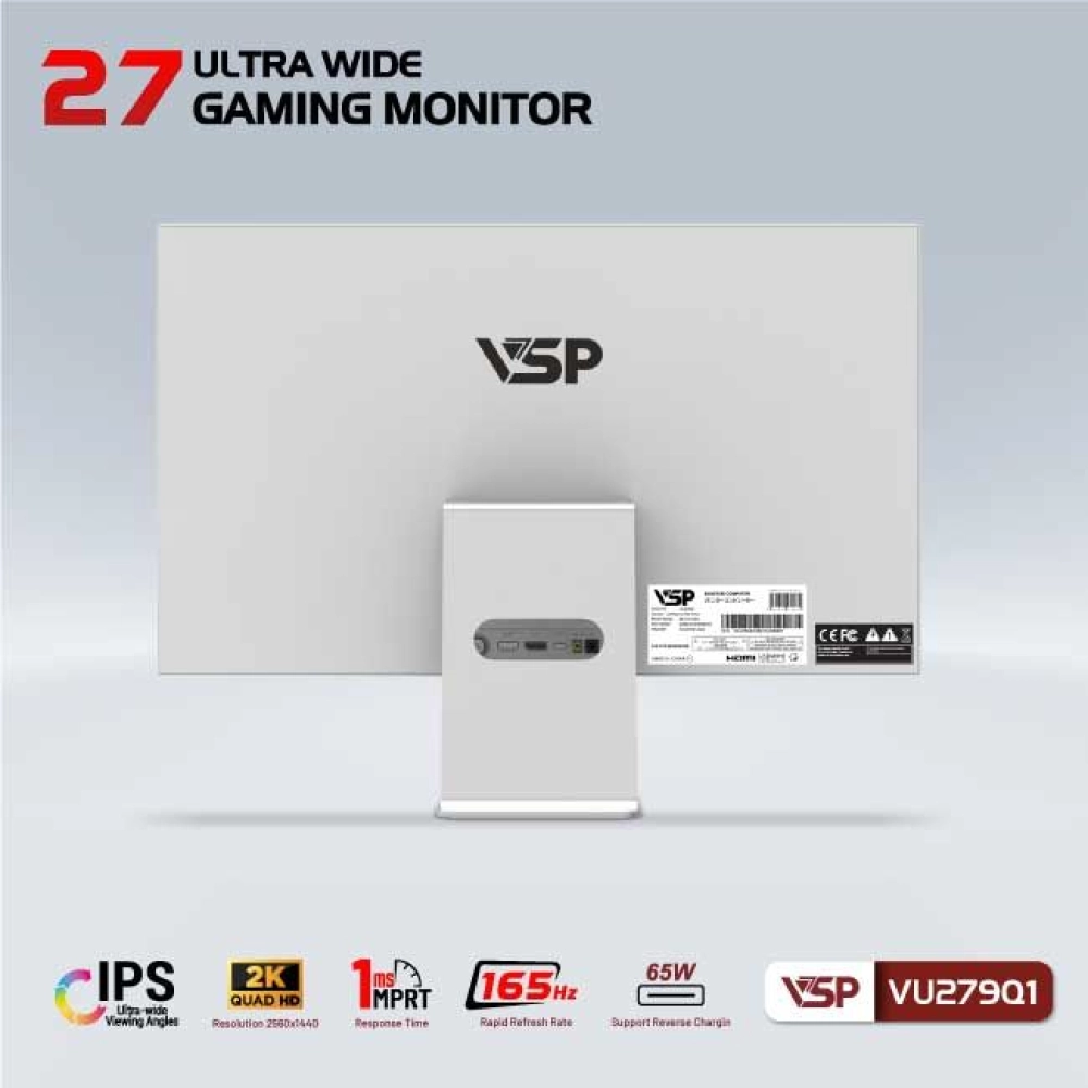 Màn hình máy tính VSP VU279Q1 | 27 inch/2K/QHD/Tấm nền IPS/165Hz White