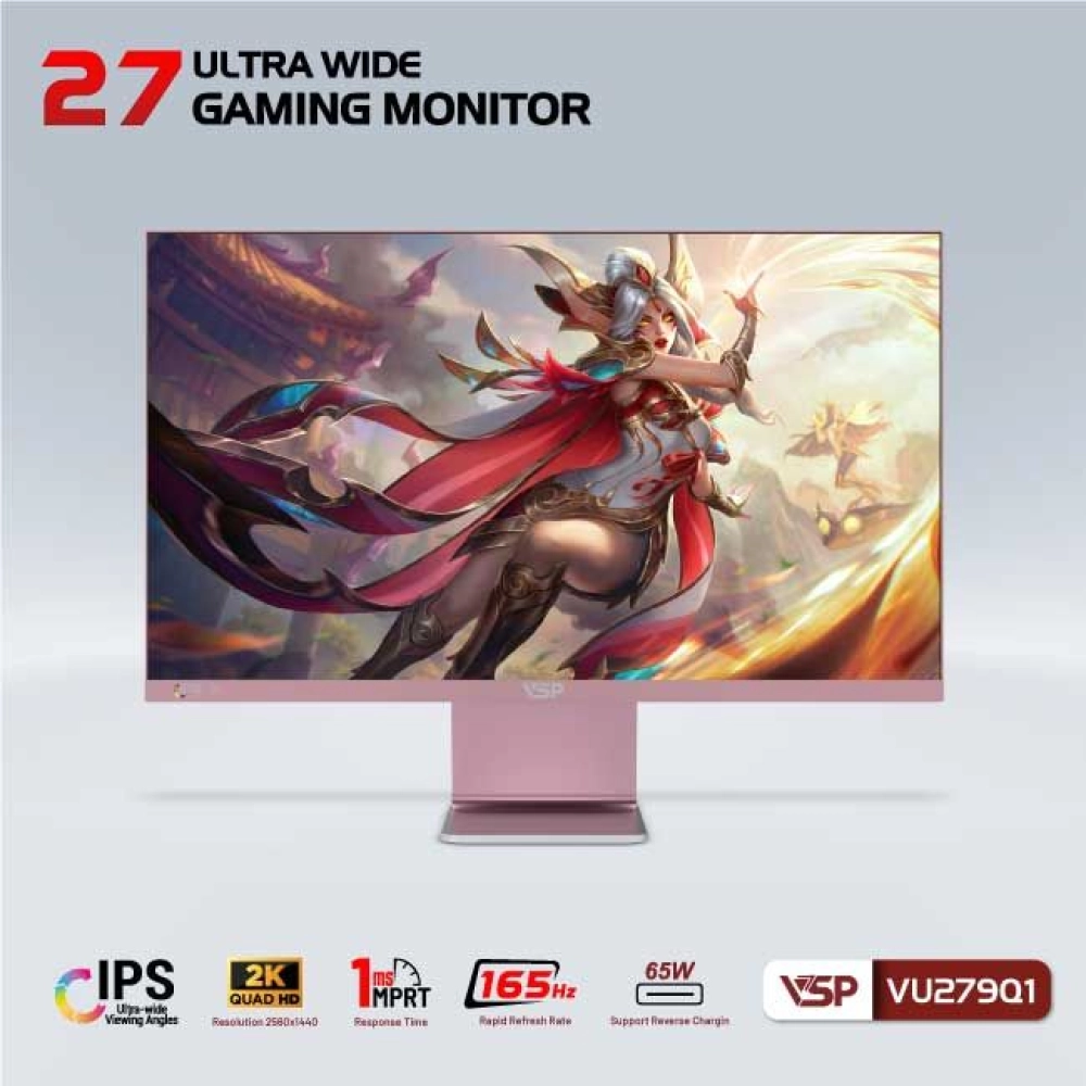 Màn hình máy tính LCD VSP VU279Q1 Hồng | 27 inch/2K/QHD/Tấm nền IPS/165Hz Chính Hãng