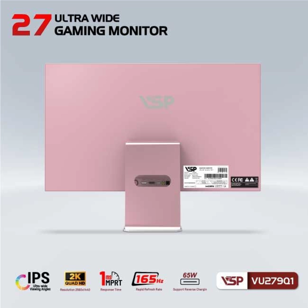 Màn hình máy tính LCD VSP VU279Q1 Hồng | 27 inch/2K/QHD/Tấm nền IPS/165Hz Chính Hãng