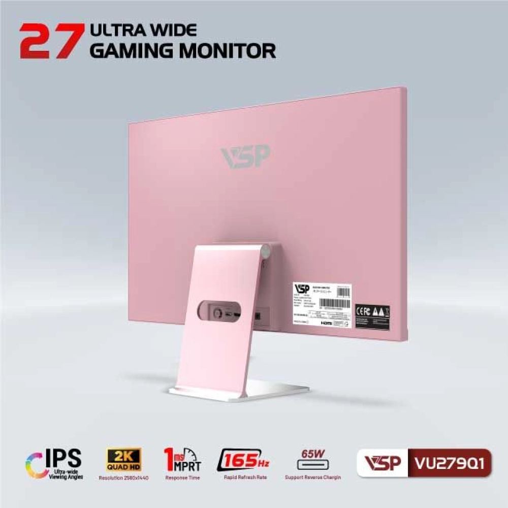 Màn hình máy tính LCD VSP VU279Q1 Hồng | 27 inch/2K/QHD/Tấm nền IPS/165Hz Chính Hãng