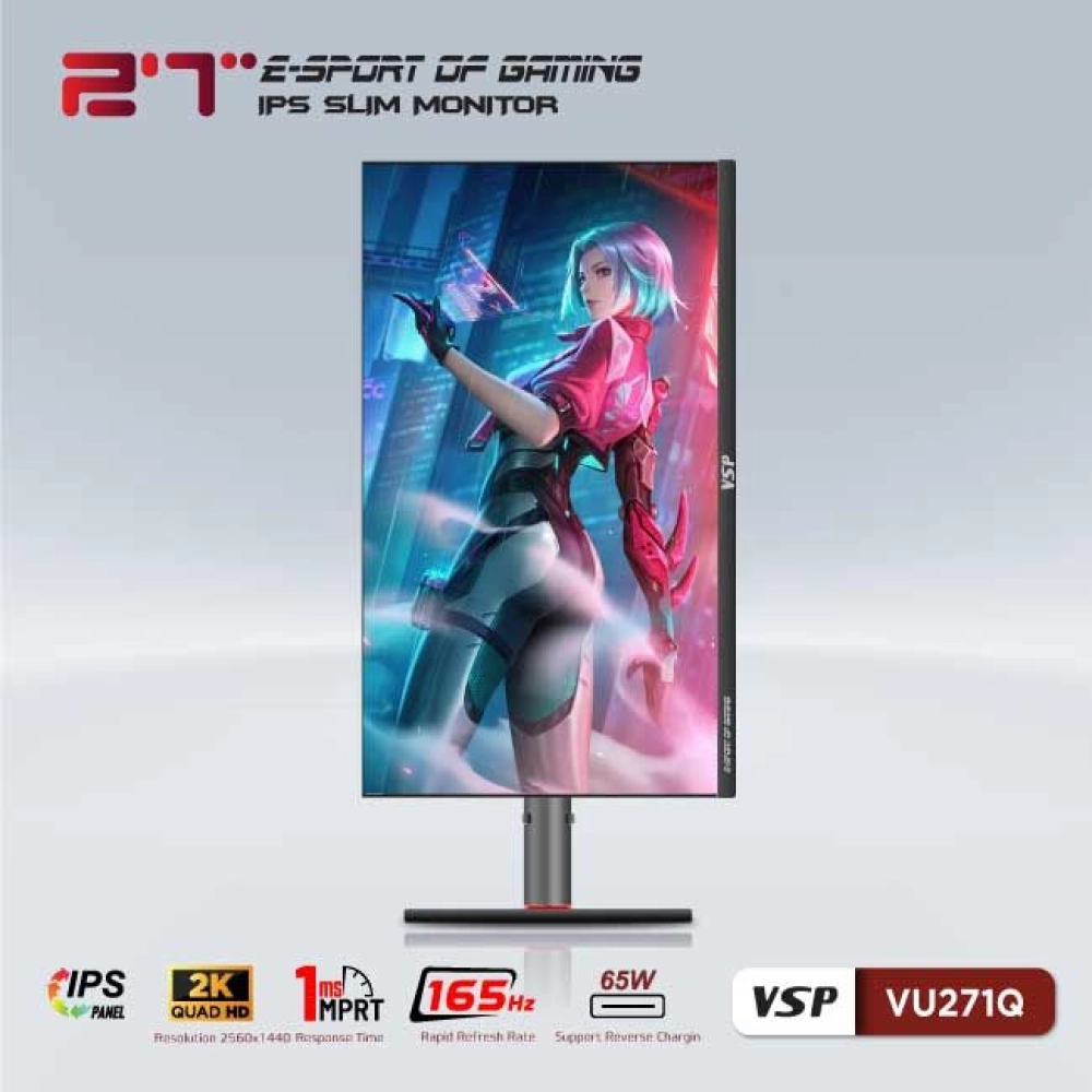 Màn hình máy tính LCD VSP VU271Q | 27 inch/2K/QHD/Tấm nền IPS/165Hz Chính Hãng