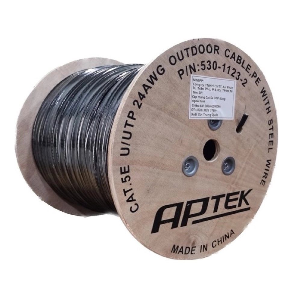 Cáp mạng APTEK CAT5e UTP Copper Outdoor 24AWG, 2 Pair, vở nhựa PE (510-1101-2)