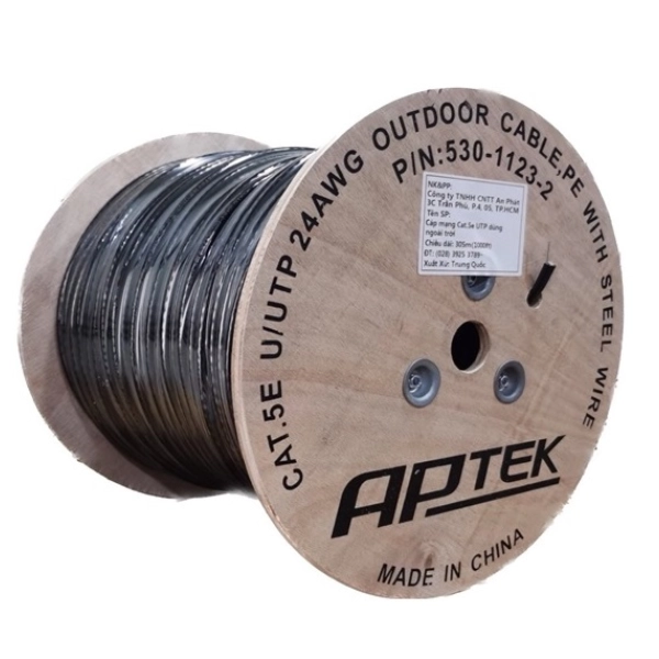 Cáp mạng APTEK CAT5e UTP Copper Outdoor 24AWG, 2 Pair, vở nhựa PE (510-1101-2)