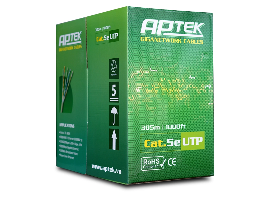 Cáp mạng APTEK CAT5e UTP Copper 24AWG, vỏ nhựa PVC (530-1101-2)