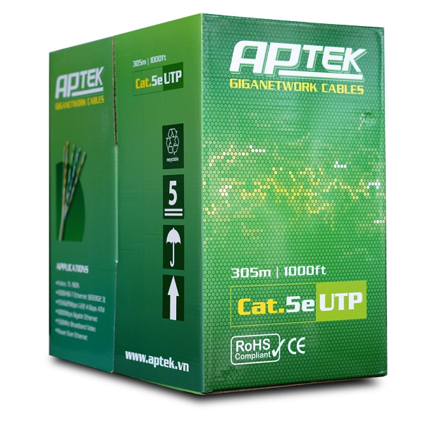 Cáp mạng APTEK CAT5e UTP Copper 24AWG, vỏ nhựa PVC (530-1101-2)