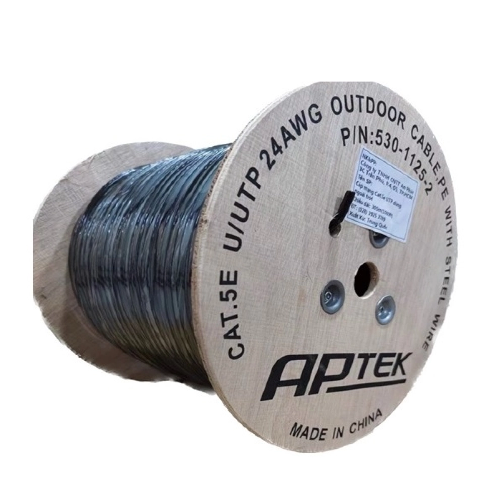 Cáp mạng APTEK CAT5e UTP Copper Outdoor 24AWG, vở nhựa PE, có dây cường lực (530-1123-2)