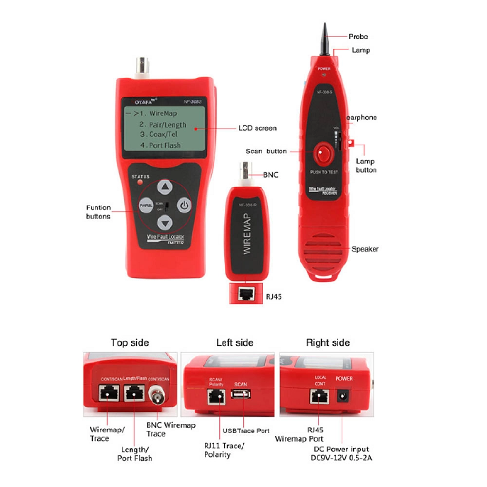 Bộ Test Dây, Đo Chiều Dài, Dò Dây Có Màn Hình LCD: cáp mạng, cáp thoại, cáp đồng trục NF-308S