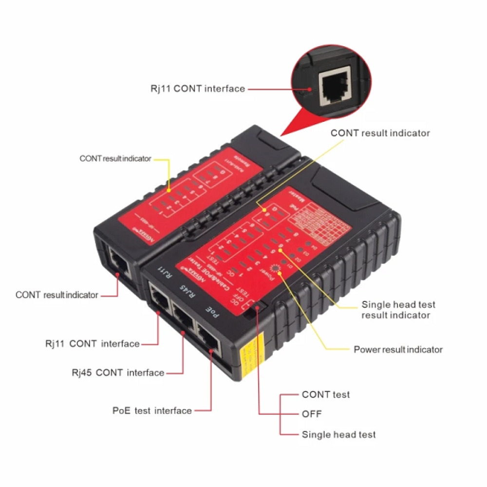 Bộ Test Dây Mạng, Thoại, chuẩn PoE Noyafa NF-468S