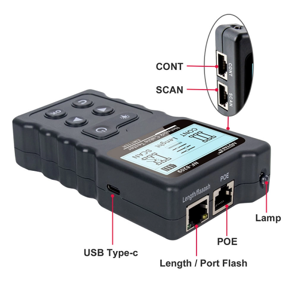 Bộ Test Dây, Đo Chiều Dài Dây, Dò Dây, PoE Có Màn Hình LCD: cáp mạng NF-8209