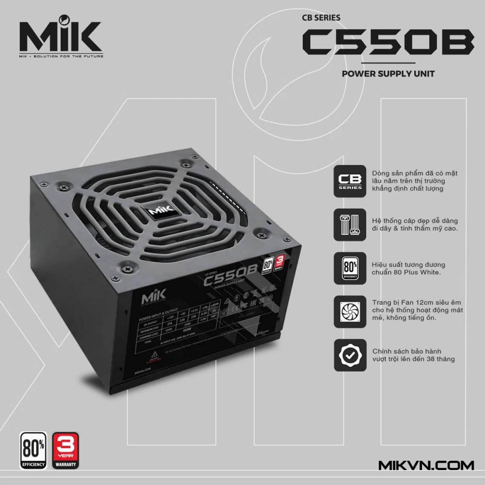 Nguồn MIK C550B 550W 80% Efficiency