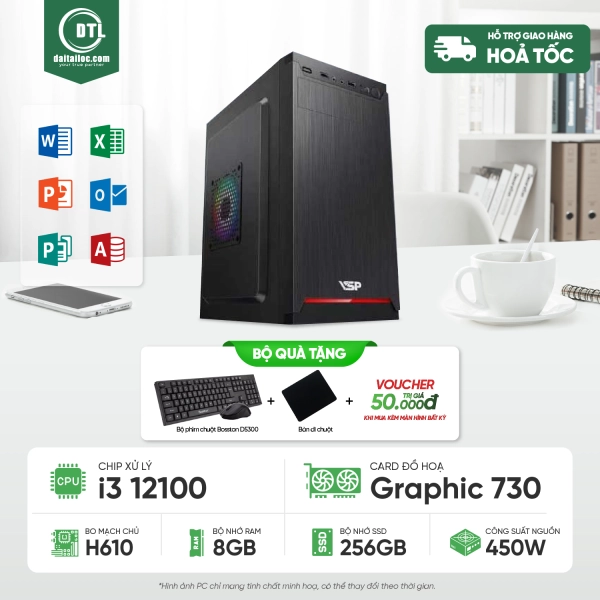 PC Văn Phòng - Giải Trí Cơ bản Intel I3 12100 | Ram 8GB | 256GB SSD | Intel® UHD Graphics 730