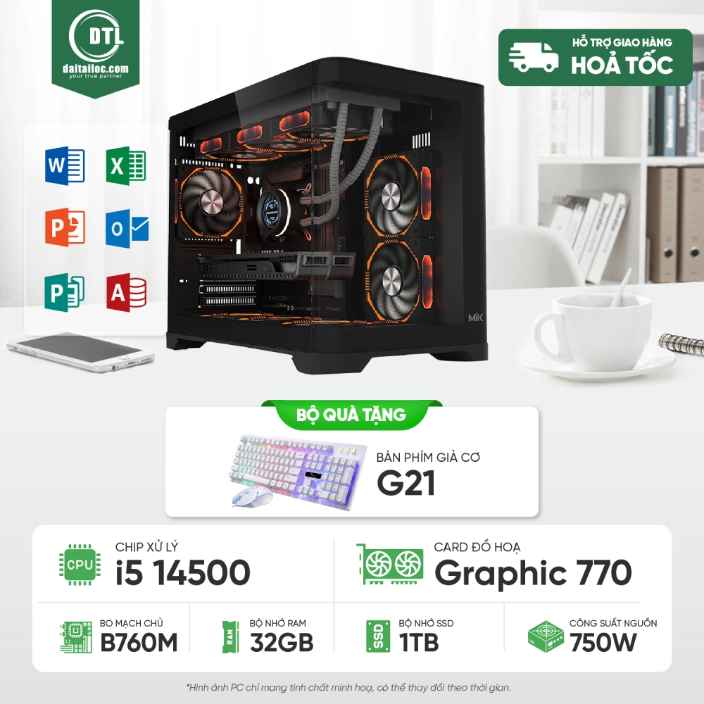 PC VĂN PHÒNG I5 14500 | 4060TI 16GB | 32GB DDR5 | 1TB | B760M