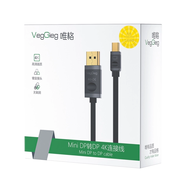 CÁP CHUYỂN MINI DISPLAYPORT SANG DISPLAYPORT 4K MÀU ĐEN VEGGIEG V-Z610