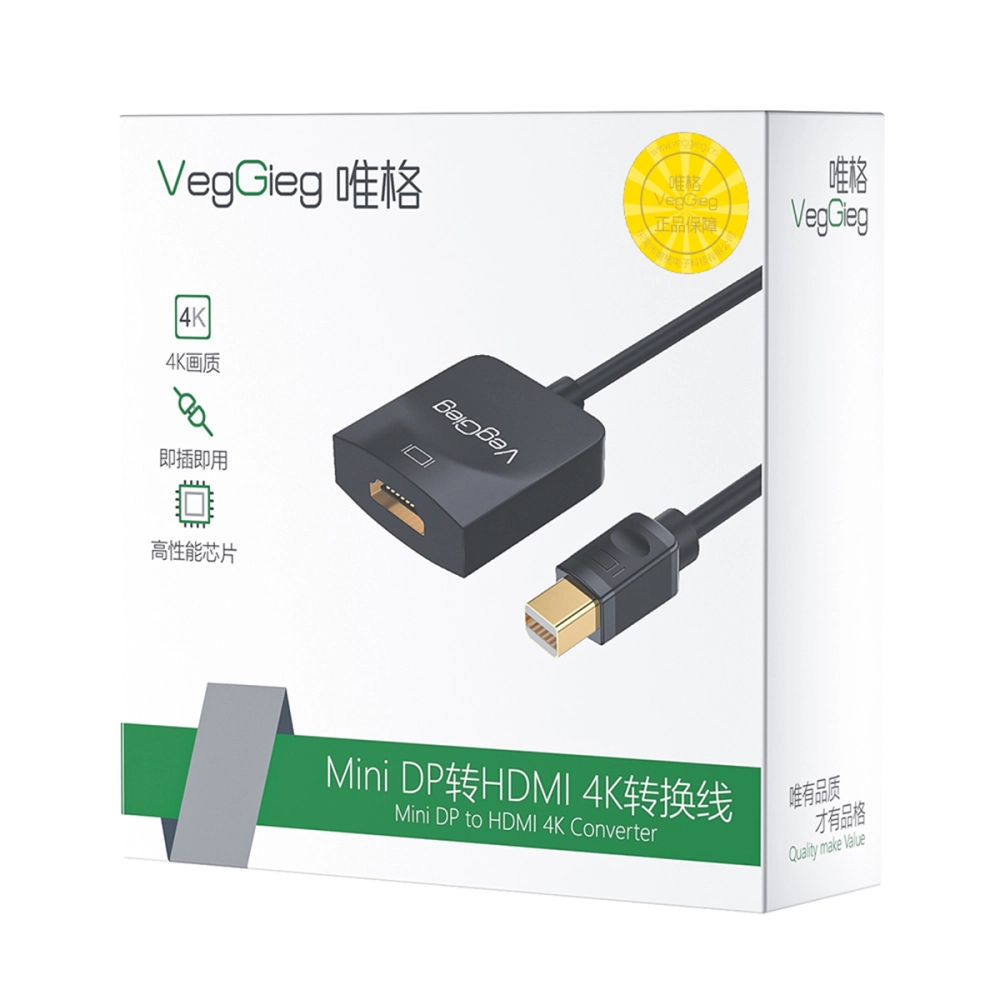 CÁP CHUYỂN MINI DISPLAYPORT SANG HDMI 4K MÀU ĐEN VEGGIEG V-Z616